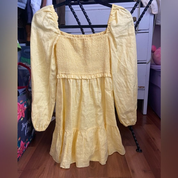 Linen Butter Yellow Aritzia Tempest Dress - Picture 2 of 3